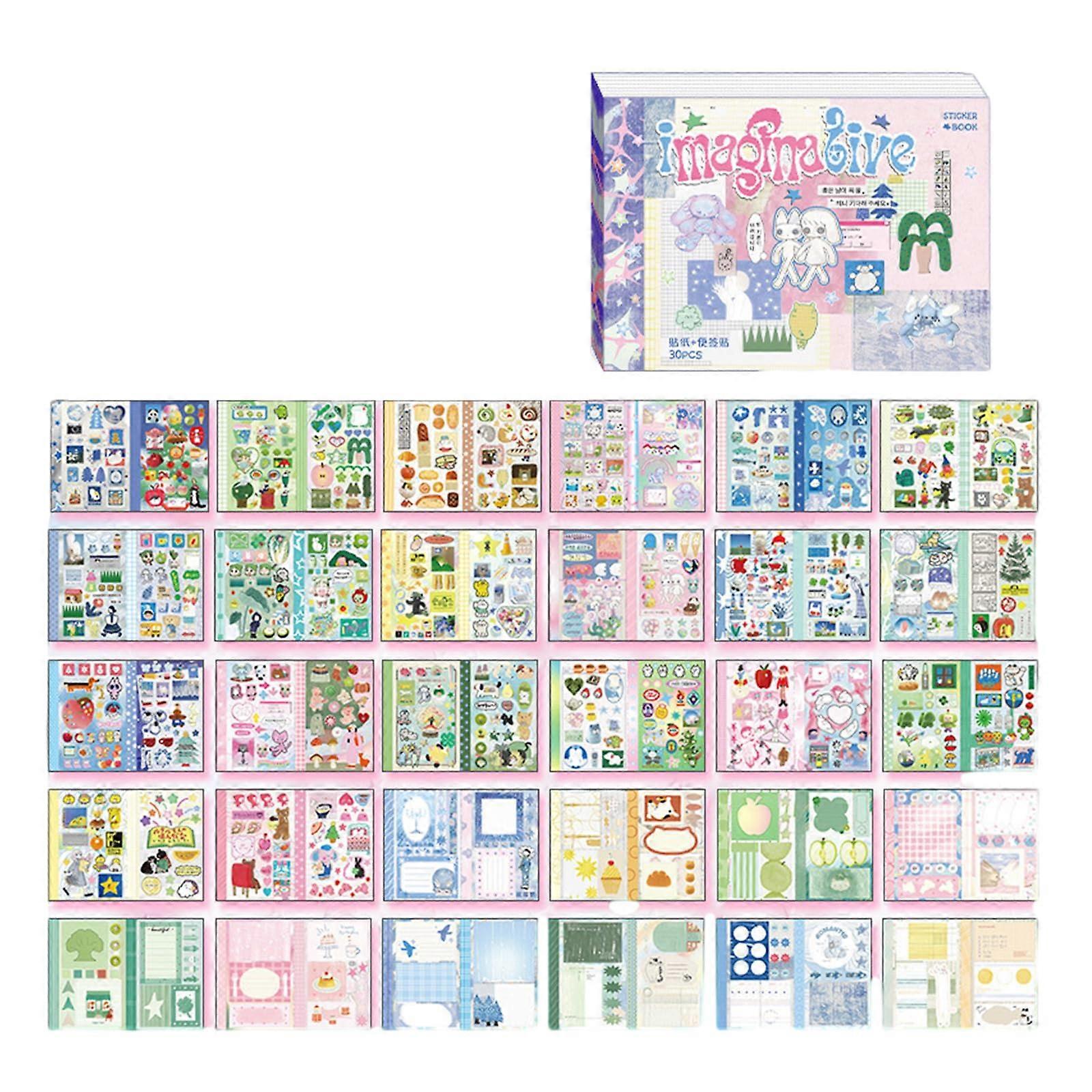 Aesthetic Sticker, Scrapbooking Set, Cartoon Notepad For Scrapbooking, Notebook, Journal, 30 Sheets Per Pad