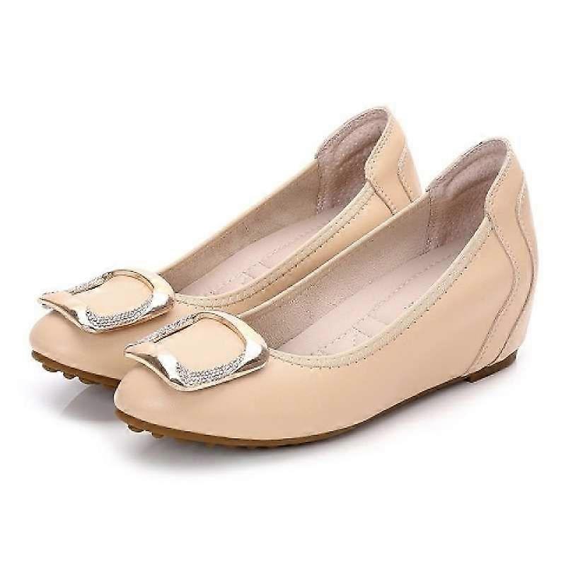 Spring Versatile Work Shoes: Black Wedge Heel Insole Height-Increasing Shallow Opening Single Shoes, Flat Bean Shoes For Women