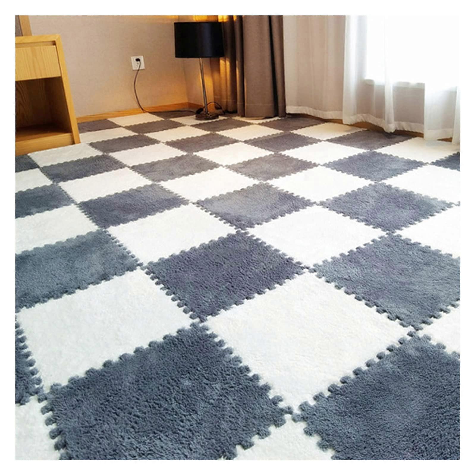 Plush Puzzle Foam Floor Mat, Soft, Fluffy, Interlocking Foam Tiles, Tatami Rugs, 30.5 x 30.5 cm Carpet Squares for the Bedroom at Home, 16 Pcs Cp 7