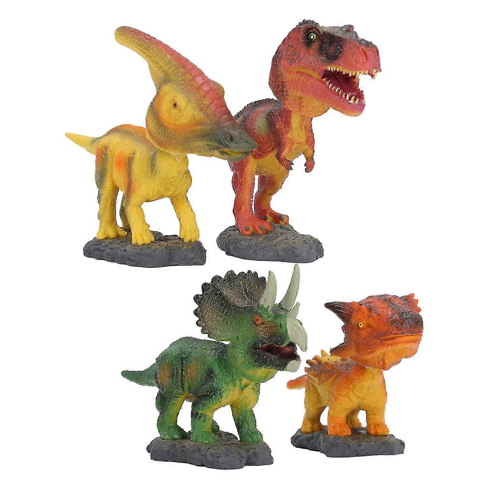 2025 4pcs Shaking Head Dinosaur Toy Educational Spring Connection PVC Metal Realistic Dinosaur Figures Set for Kids