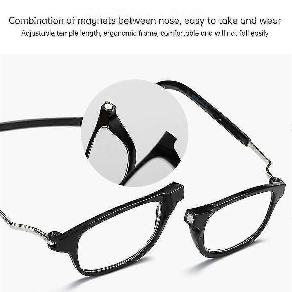 Folding Magnetic Reading Glasses with Front Click Connect Neck Chain for Seniors - Lightweight Hanging Eyewear YT4