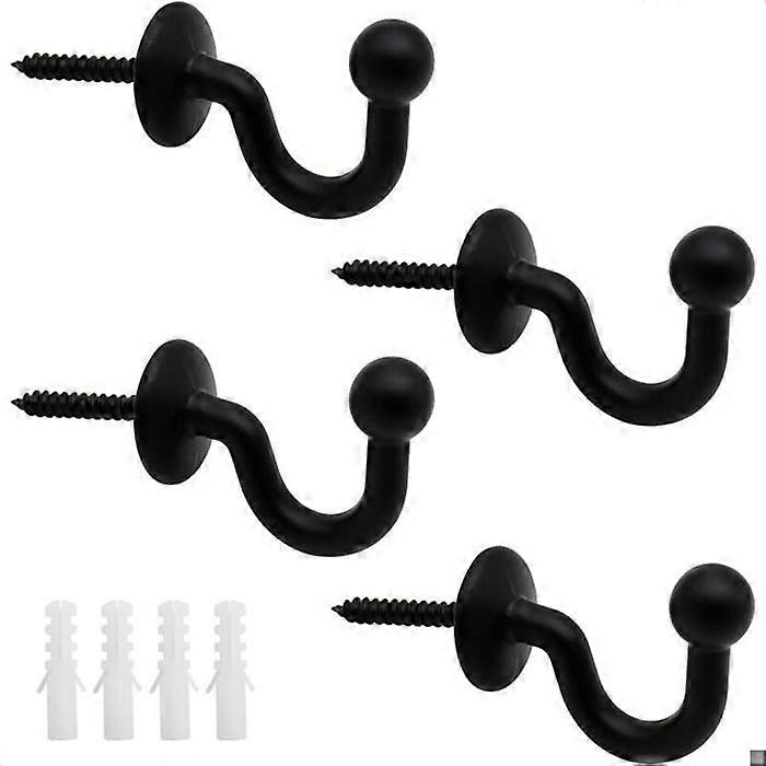 Pack Of 4 61Mm Black Metal Curtain Tiebacks Wall Mounted Curtain Holdbacks U Design Multifunctional Curtain Tiebacks Pzcc