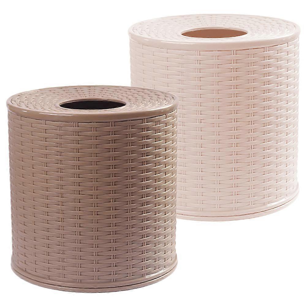 Vintage Rattan Tissue Holder Storage Box 2pcs Set – Compact Organizer for Home Office Car Hotel Use – Elegant Decorative Design