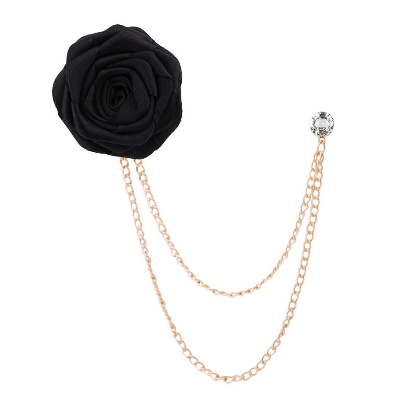Bride and Groom Wedding Brooch Pin Badge - Handmade Fabric Rose Flower Accessory for Men's Suit, Alloy Chain, Multi-Color