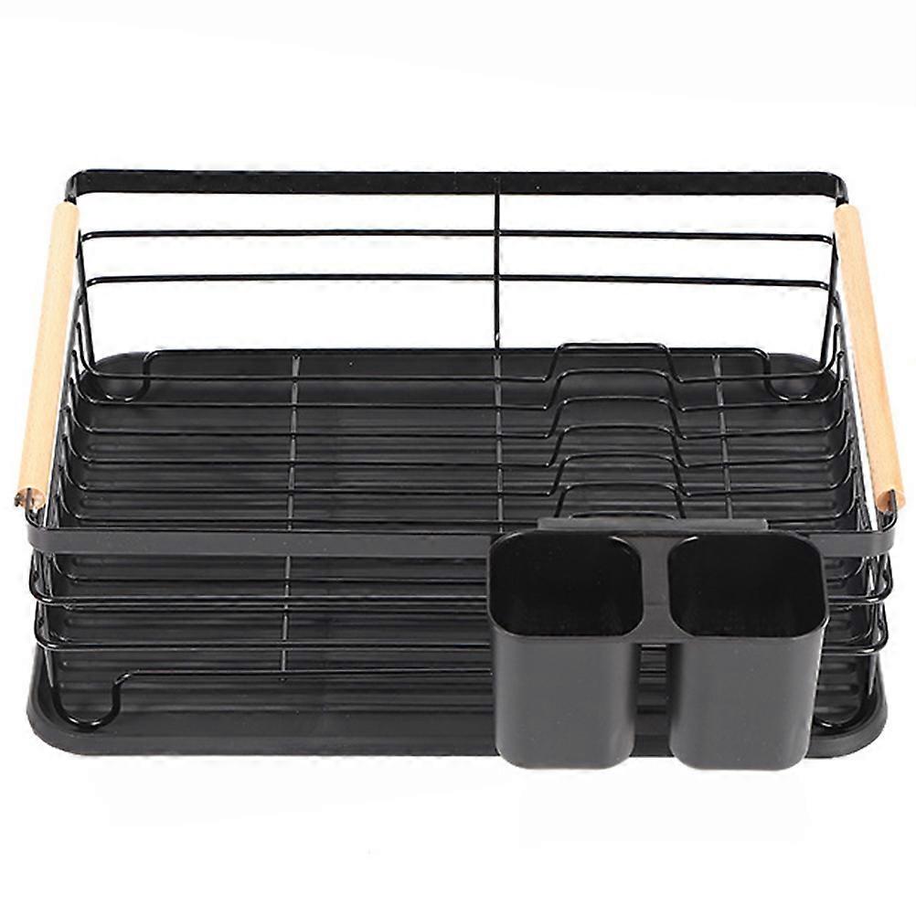 Black Iron Dish Drying Rack with Cutlery Holder for Kitchen Counter Storage