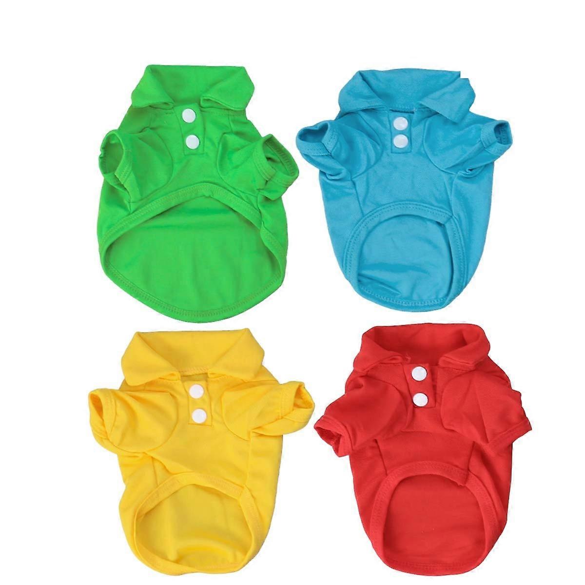 4 قطع قمصان ذات الأكمام القصيرة ذات اللون النقي للكلاب الصغيرة - ملابس صيفية مريحة ومسامية ، مقاس XL