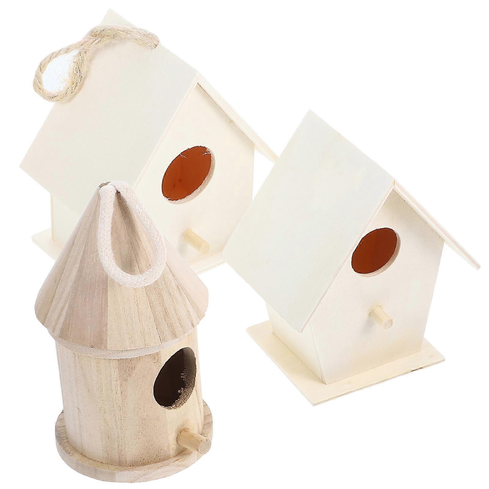 DIY Unfinished Wooden Birdhouse with Wide Entrance for Small Birds Craft Set of 3 Assorted Color