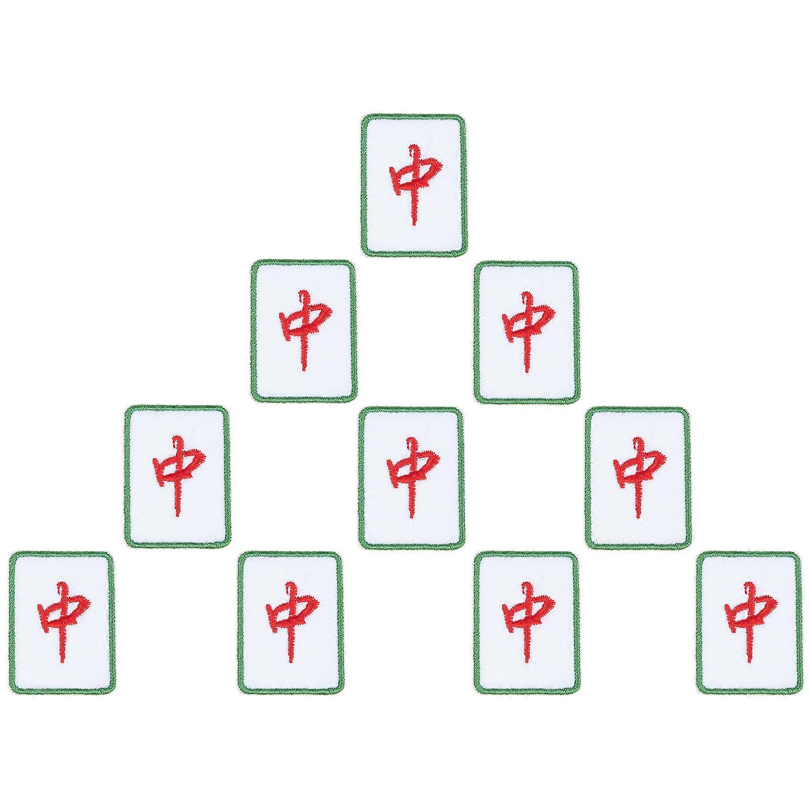 Colorful Embroidered Patch 10Pcs Mahjong Style Cloth Patches Generous Design Suitable For Bags And Crafts Red 4x3cm Sewing