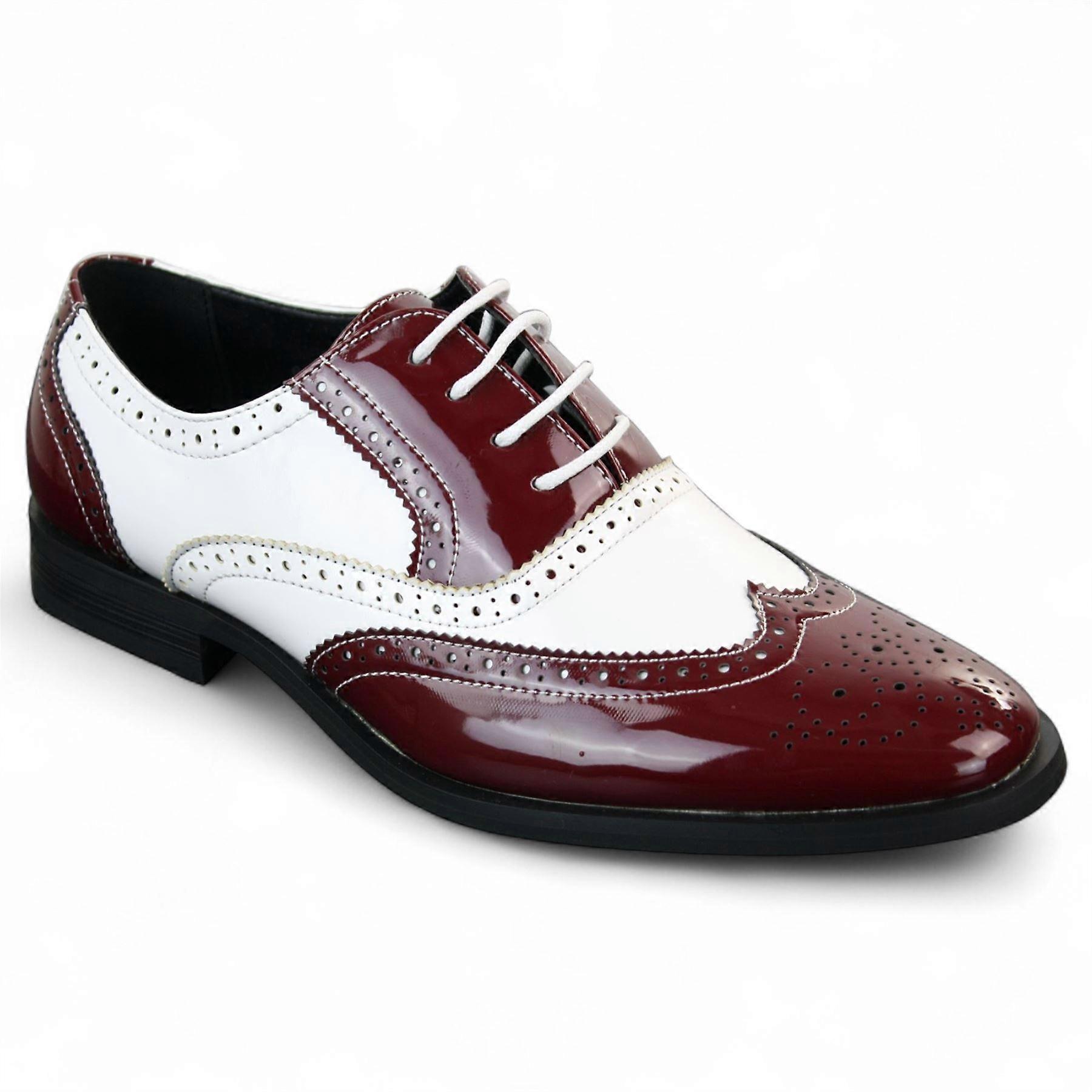 Herren Lack Schnürung Rot Weiß Brogues Smart Glänzend Party Kleid Schuhe