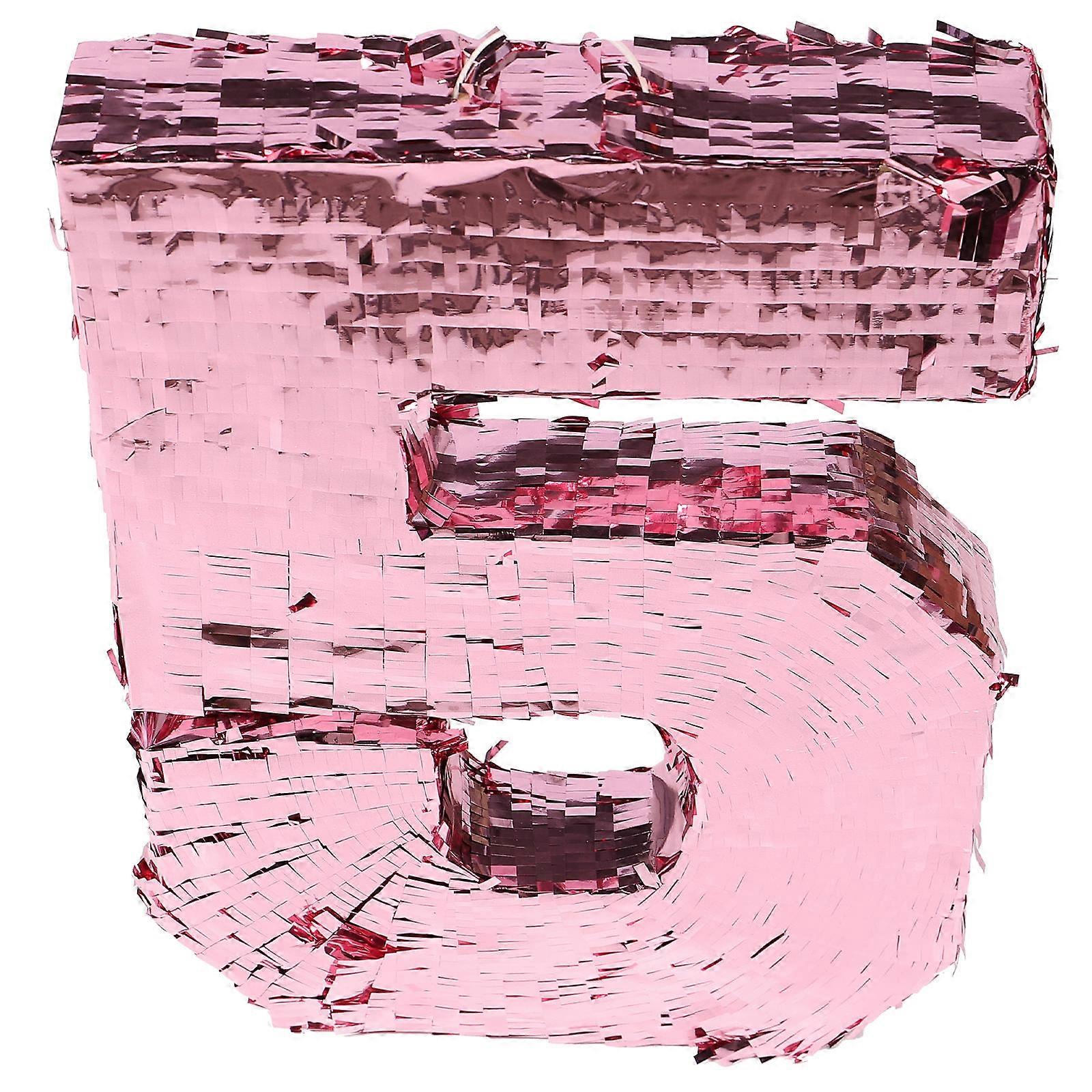 Rose Gold Number 5 Pinata for Party Decor Fill with Candies and Gifts Perfect for Photoshoots and Events 3D Paper