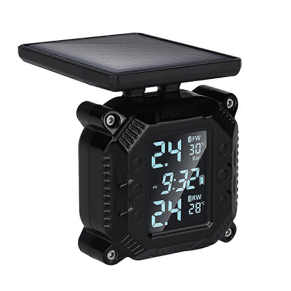 Solar Wireless Tire Pressure Monitor Motorcycle Tire Pressure Detector Monitoring System TPMS Detector with 2 Waterproof External Sensors