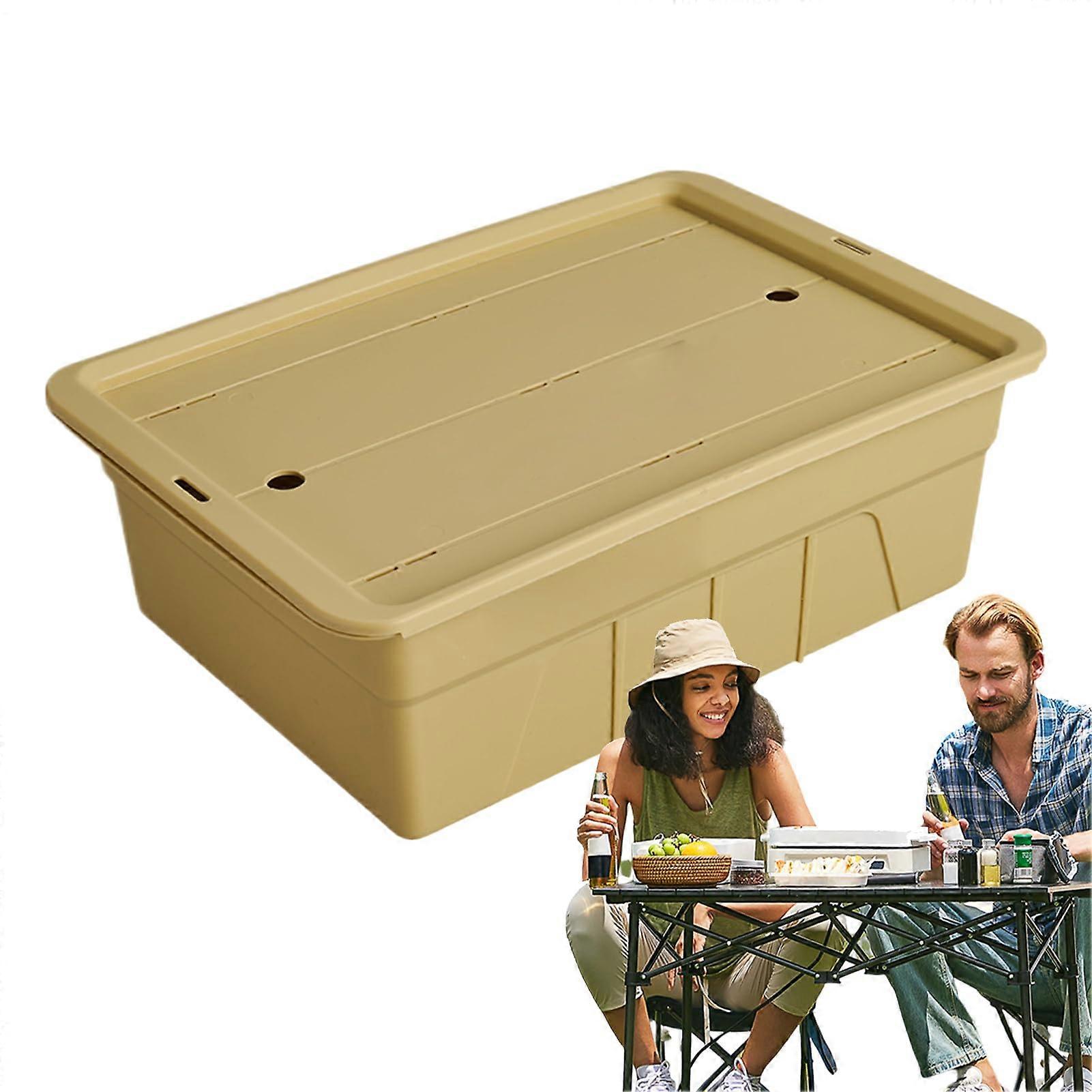 Tea Set Storage Container With Lid | Multifunctional Organizer For Water Cups, Teapot, Snacks, Khaki