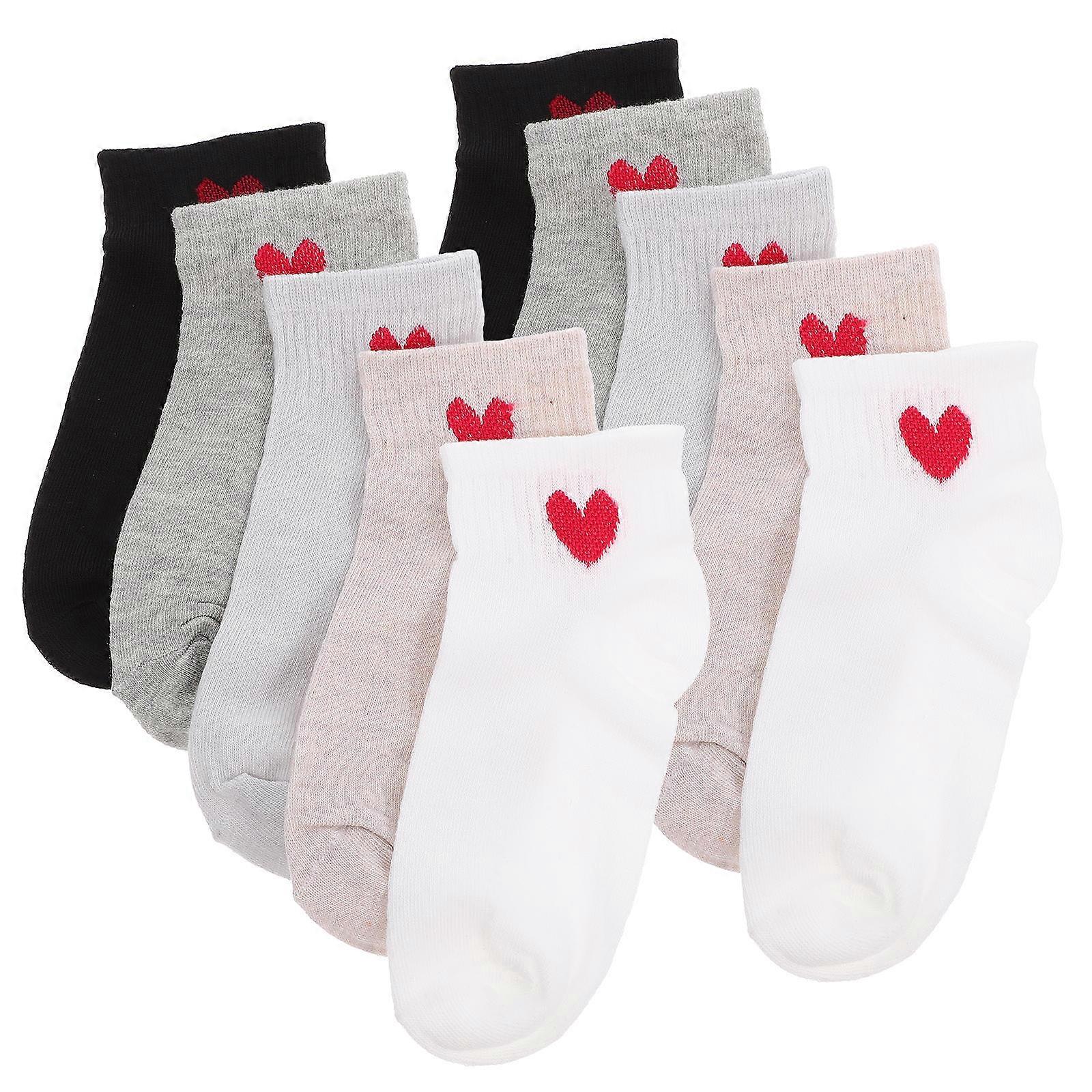 Low Cut Cute Heart Socks For Women Summer Wear Soft Cotton Anti-Slip 5 Pairs