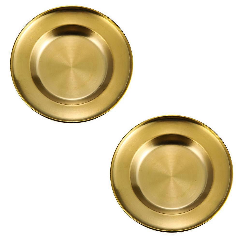 Food Storage 2Pack Stainless Steel Round Plates Designed For BBQ And Picnic Events With Simple Design And Golden Color