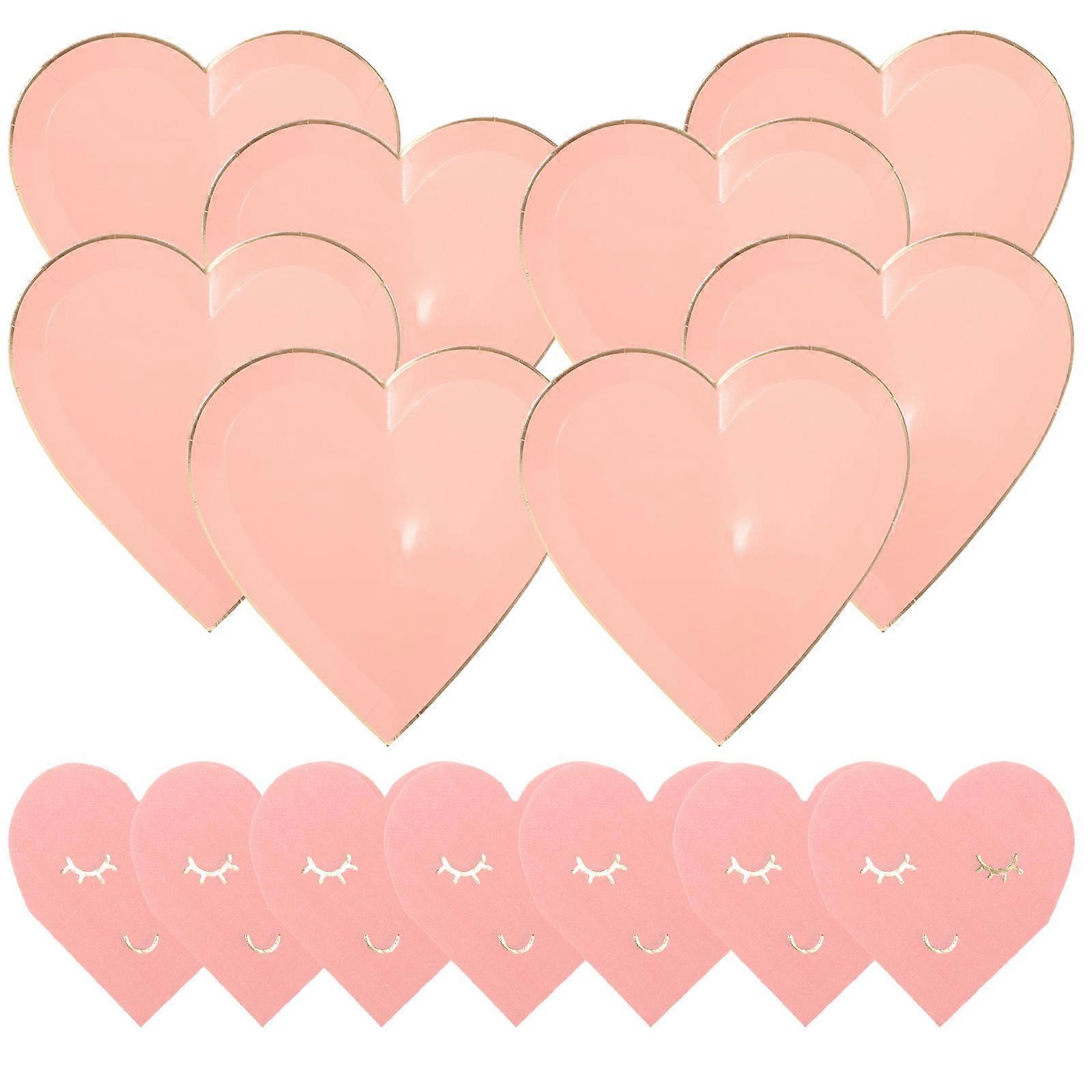 Cute Heart Plates With Paper Napkins For Parties Offering Easy Cleanup Option Together In 1 Set