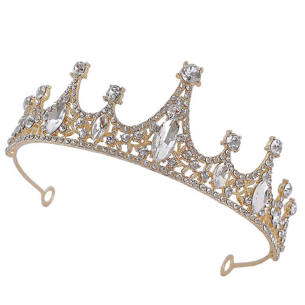 Golden Rhinestone Crown Headband for Cosplay Party Use Safe Zinc Alloy Lightweight Comfortable
