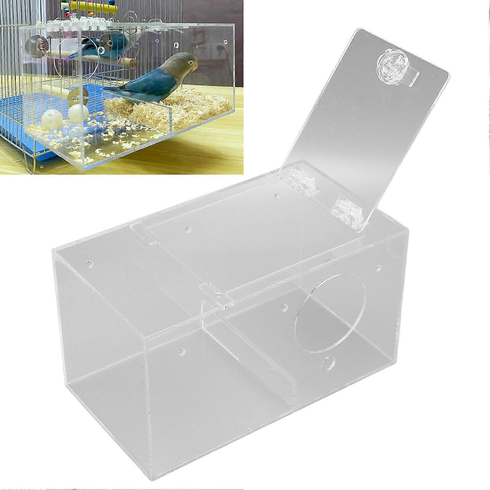 Acrylic Bird Breeding Box Transparent Parrot Nesting Box with Standing Pole and Padding for All SeasonsL