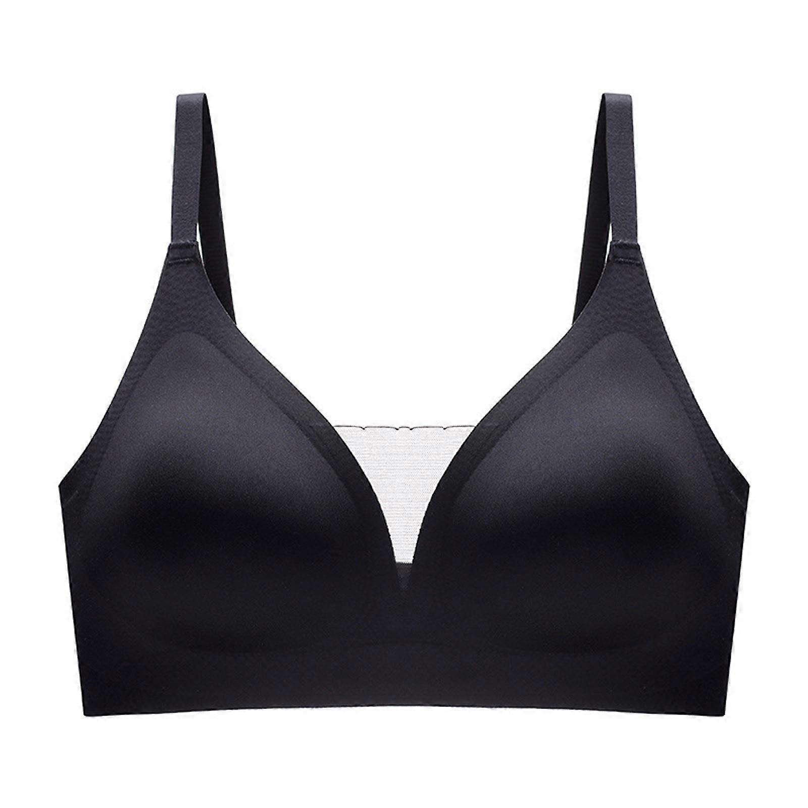 Wireless Bras For Women Lace V-Neck No Underwire Braslettes Full Coverage Plus Size High-Support Sports Bra Black M