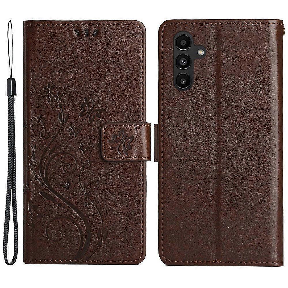 For Samsung Galaxy A35 5G Leather Case Wallet Phone Cover with Butterfly Pattern - Brown