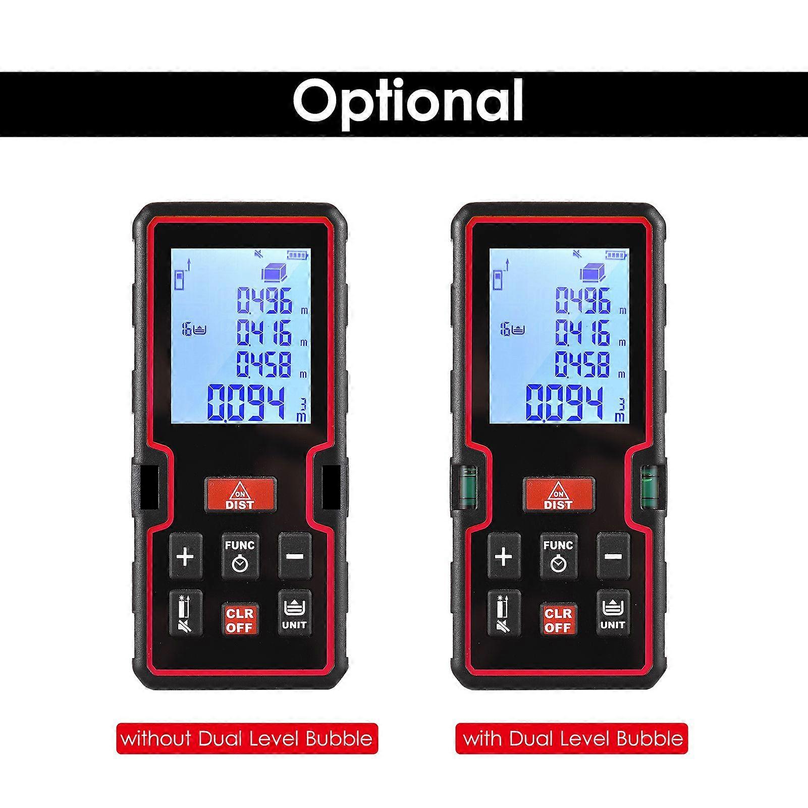 100m Laser Measure LCD Digital Laser Distance Meter Mini Range Finder Distance/ Area/ Volume/ Pythagorean Measuring Tool with Dual Level Bubble, Unit 