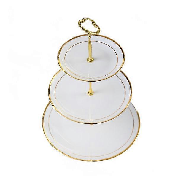 Gold Inlay Bone China Triple Decker Plates Fruit Cake Candy