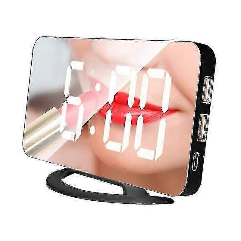 Enhanced TS-8201 Digital Display Table Mirror Clock with Automatic Photosensitive Electronics - Black & White LED Screen