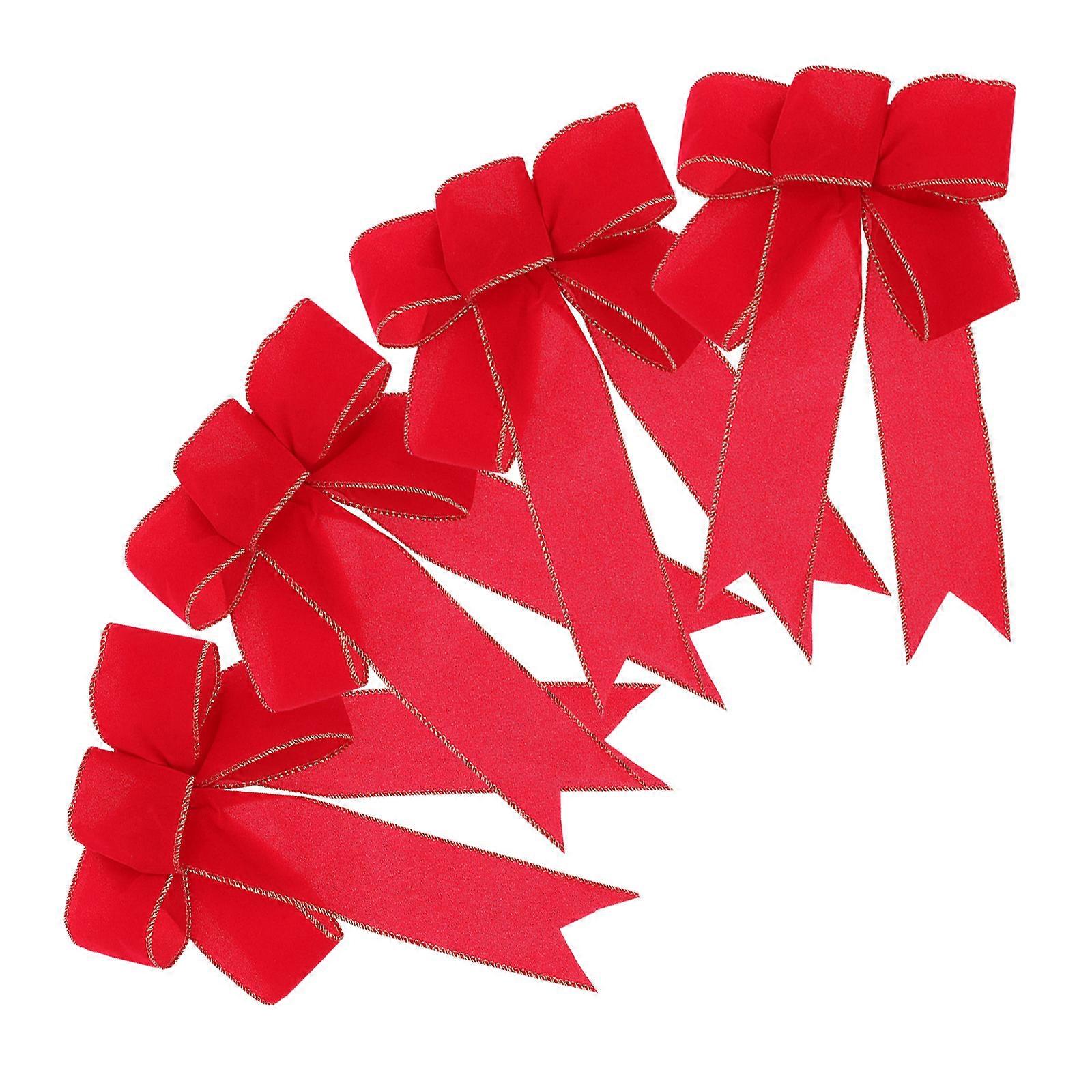 4pcs Christmas Tree Bowknot Bows with Edges for Holiday Party Decorations Wrapping Festive Use