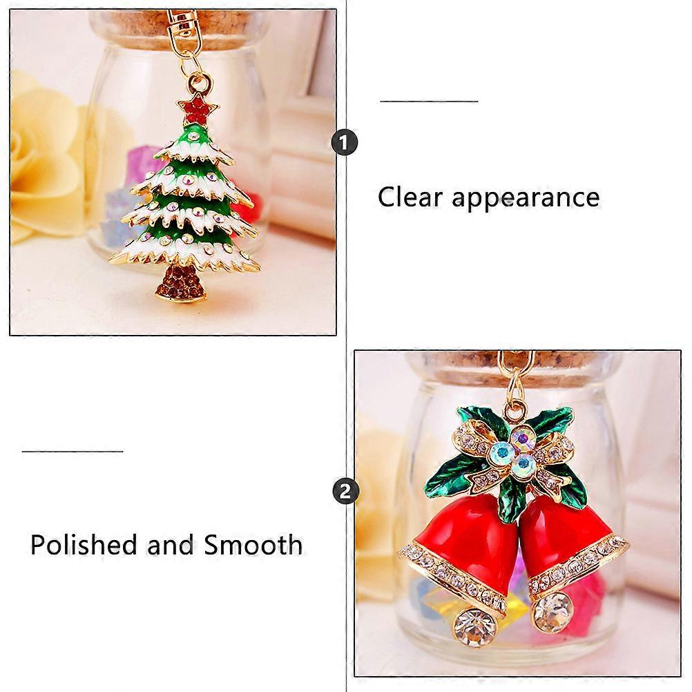 Christmas Keychain with Tree Bell Pendant Made of Metal in Assorted Color for Decoration 2Pcs