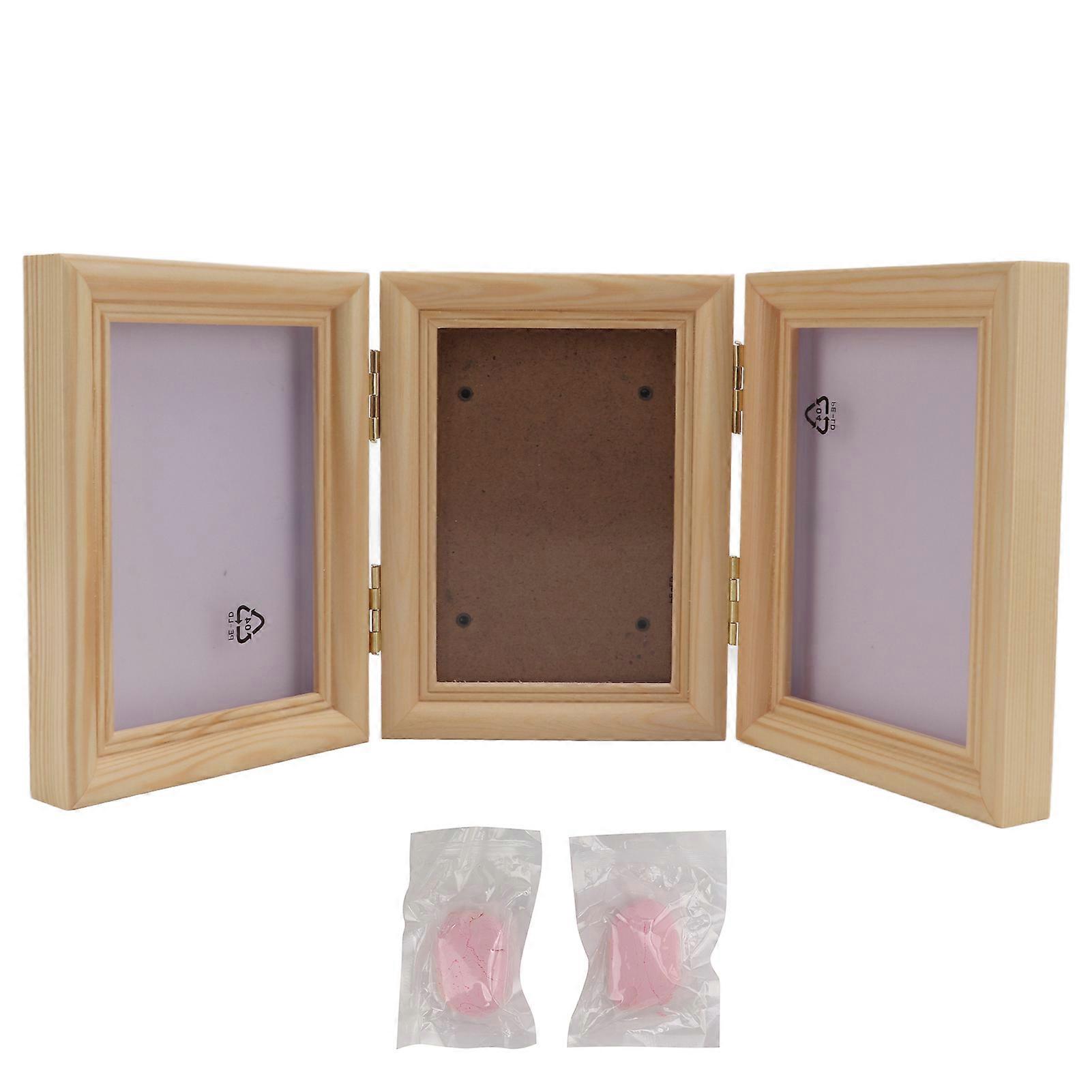 Pet Paw Print Keepsake Frame Wooden Pet Paw Print Memorial Photo Frame with Pawprint ClaysPink Clay Log Frame