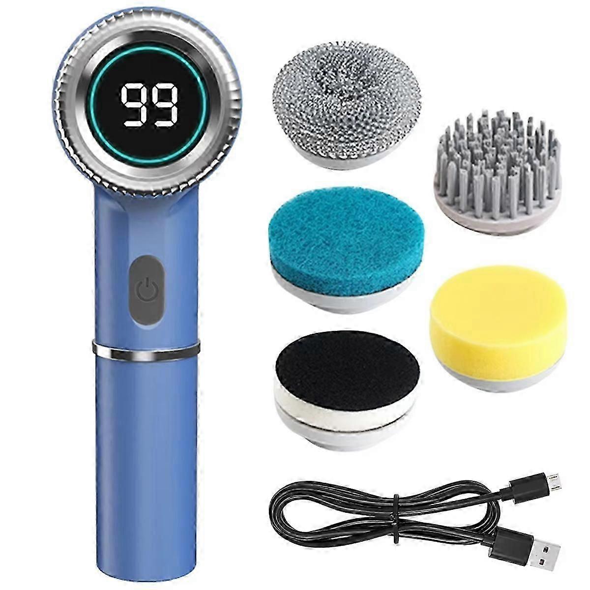 Electric Brush Handheld Electric Scrubber USB Charging with 5 Replaceable Brush Heads for Tiles Gla