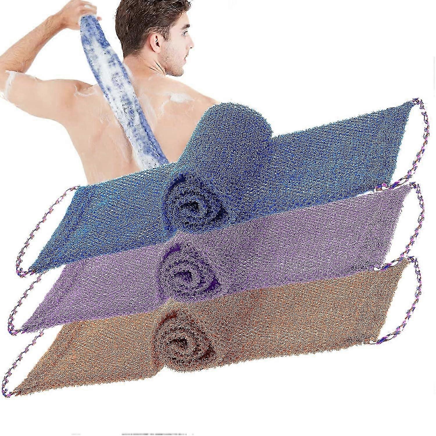 3 Pcs Shower Sponge With Handle, African Exfoliating Net Bath Sponge Cream Aid For Back Soft Durable Nylon Suits