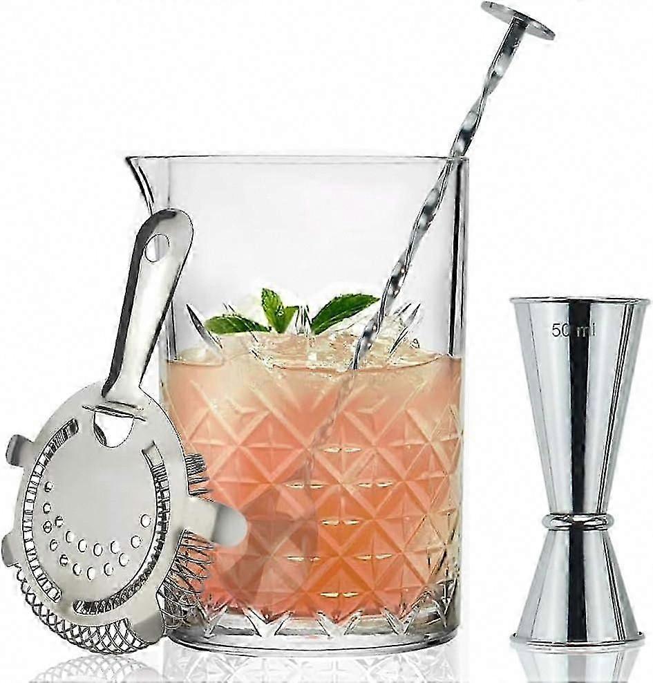 Silver 4-Piece Cocktail Mixing Set with 700ml Glass, Hawthorne Strainer, Japanese Jigger & Spoon for Drinks