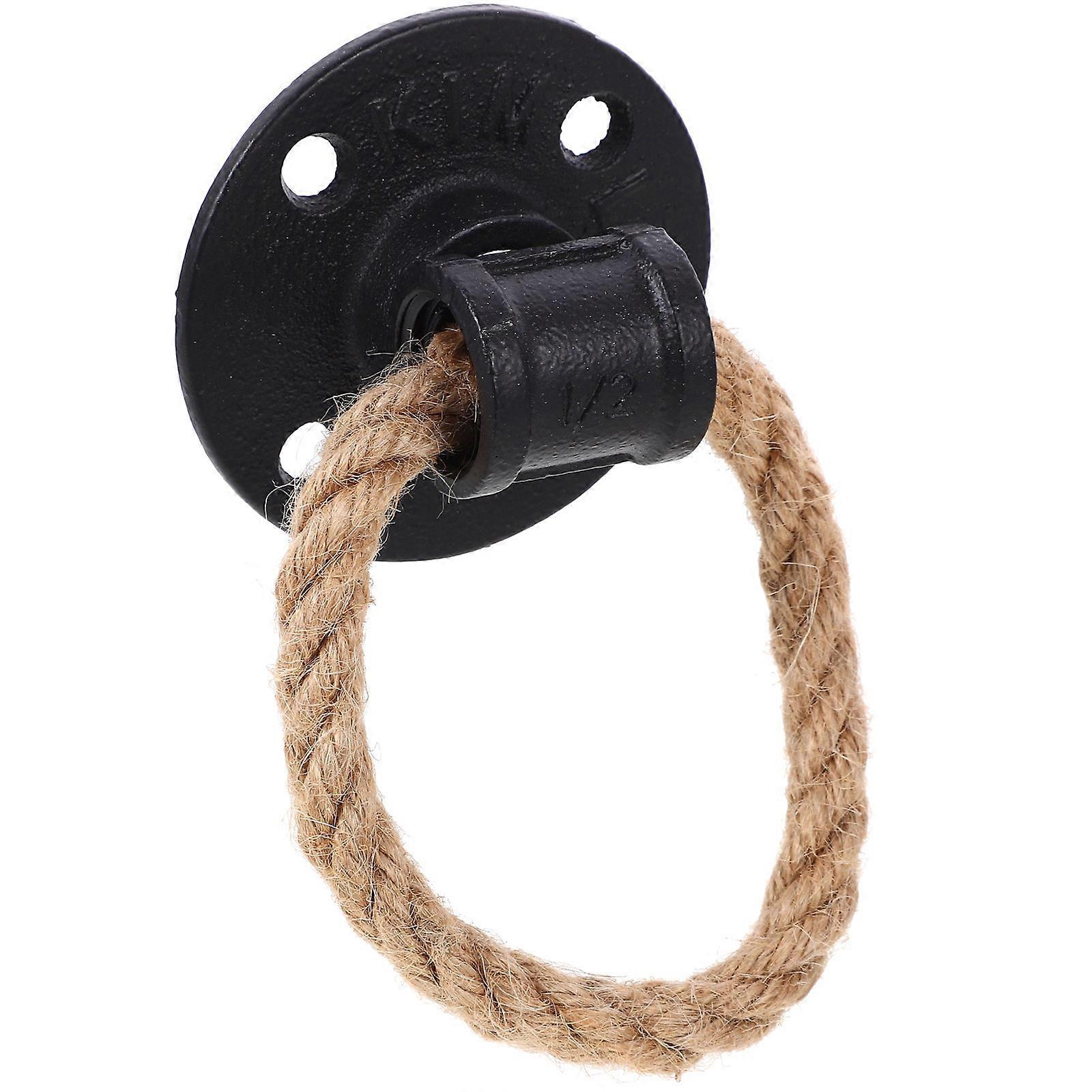 Drawer Pull Ring Iron and Hemp Rope Functional for Home 5Pcs Set