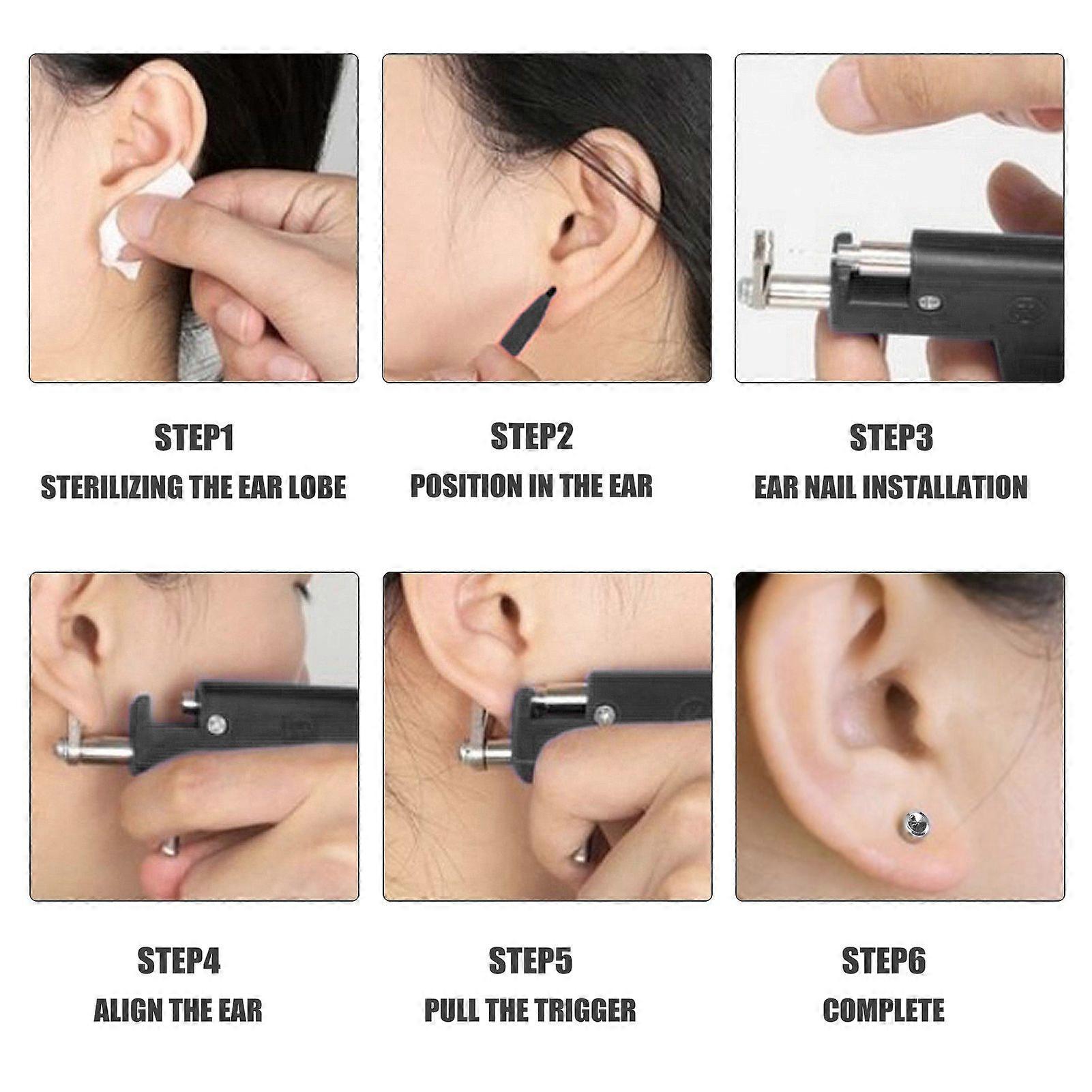Stainless Steel Body Piercing Tool Kit Professional Ear Nose Navel Piercing Machine with Ears Studs Tools