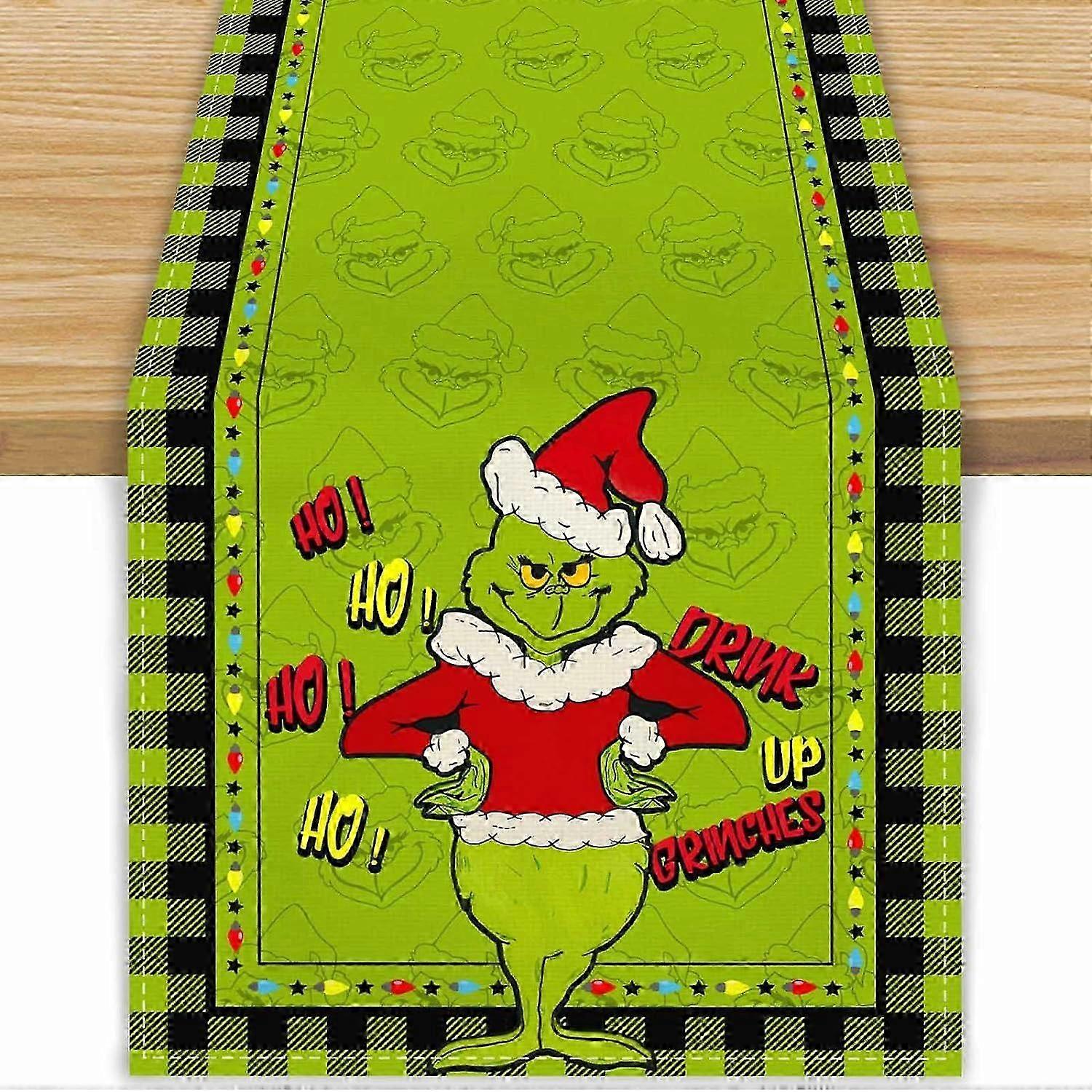 Lin vert Noël chemin de Table joyeux Grinchmas nappe Noël Noël hiver vacances maison cuisine Table décorations 13x72 pouces