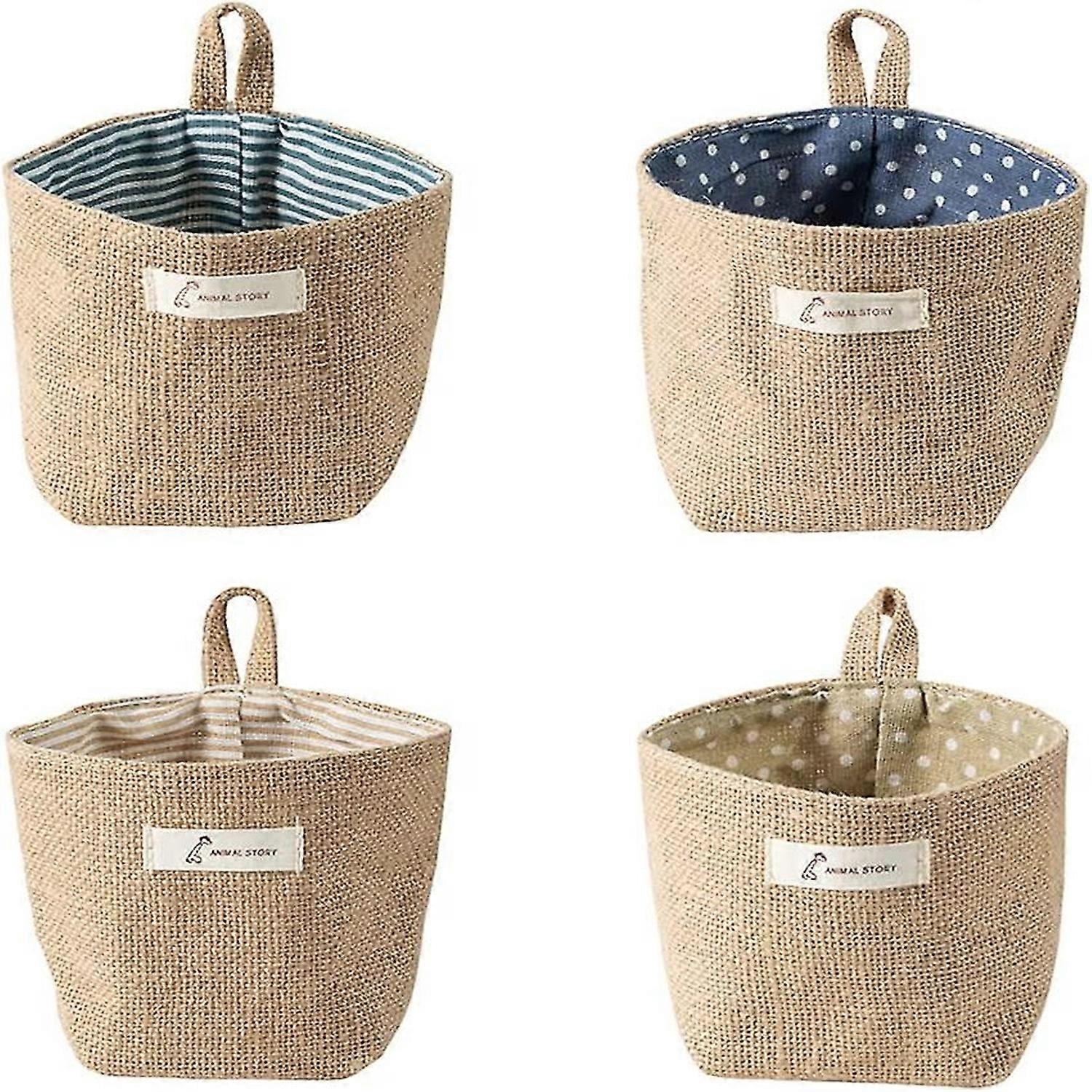 Wall Mounted Foldable Cotton Linen Storage Bag with Handle 3 Pieces