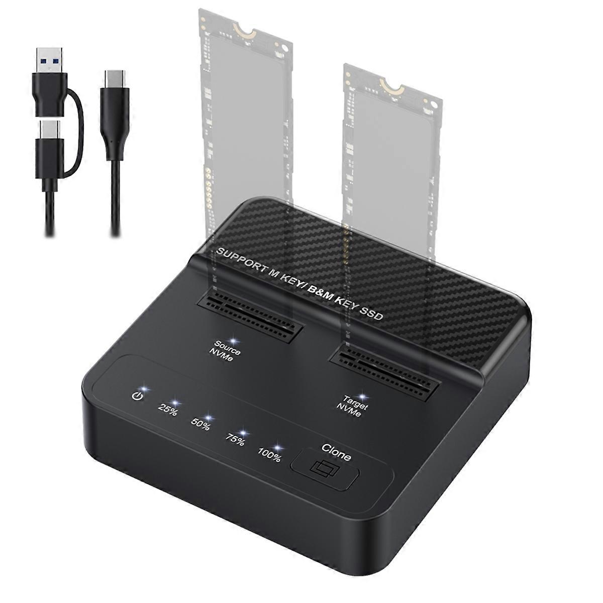 NVME SolidState Drive Duplicator Dual-Bay M.2 SSD DockingStation Read-Write 20Gbps Offline Copying Cloner Duplicator(EU)