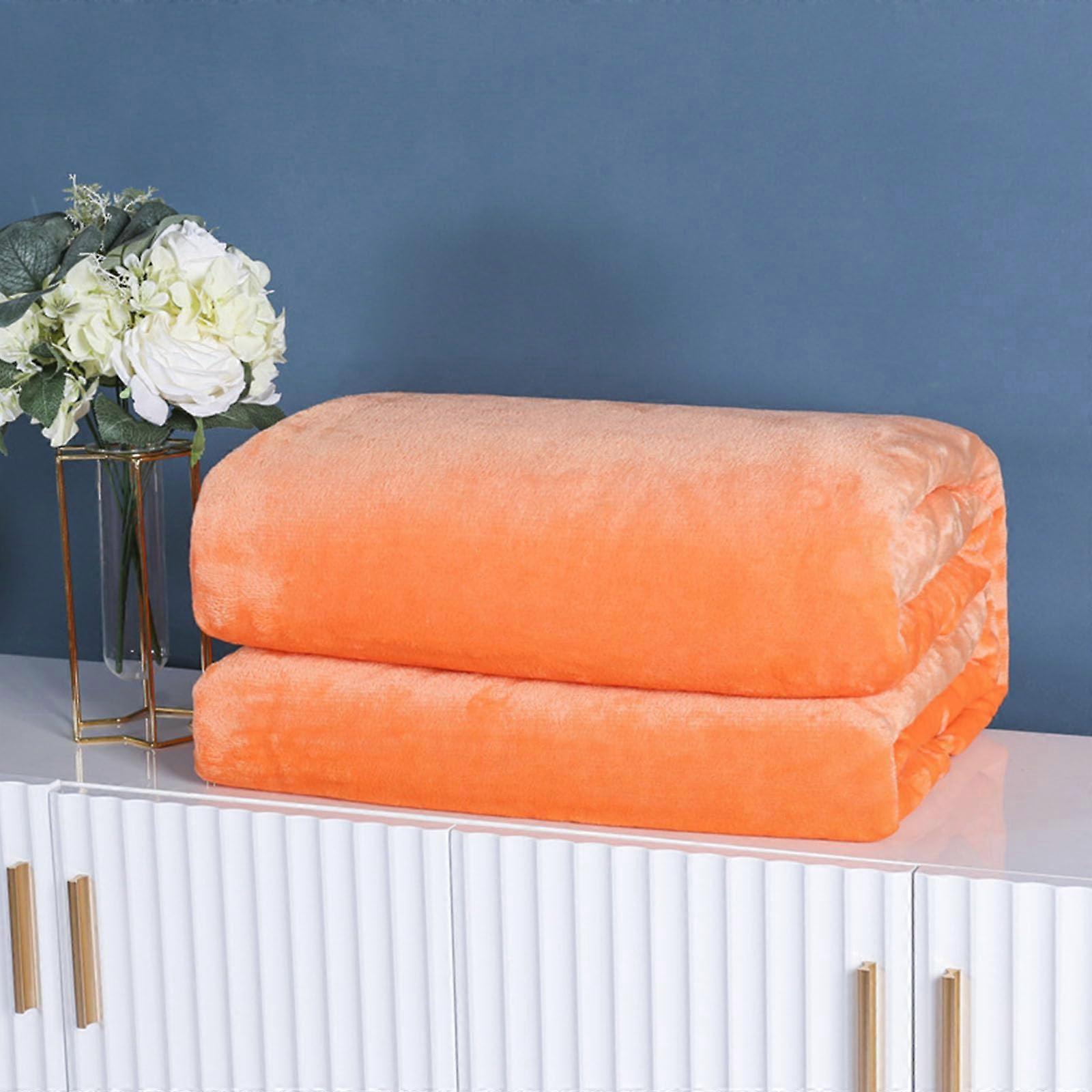 Flannel Blanket Soft Throw, AllSeason Warm Flannel, Sofa and Bed Blanket, Orange 100x150cm