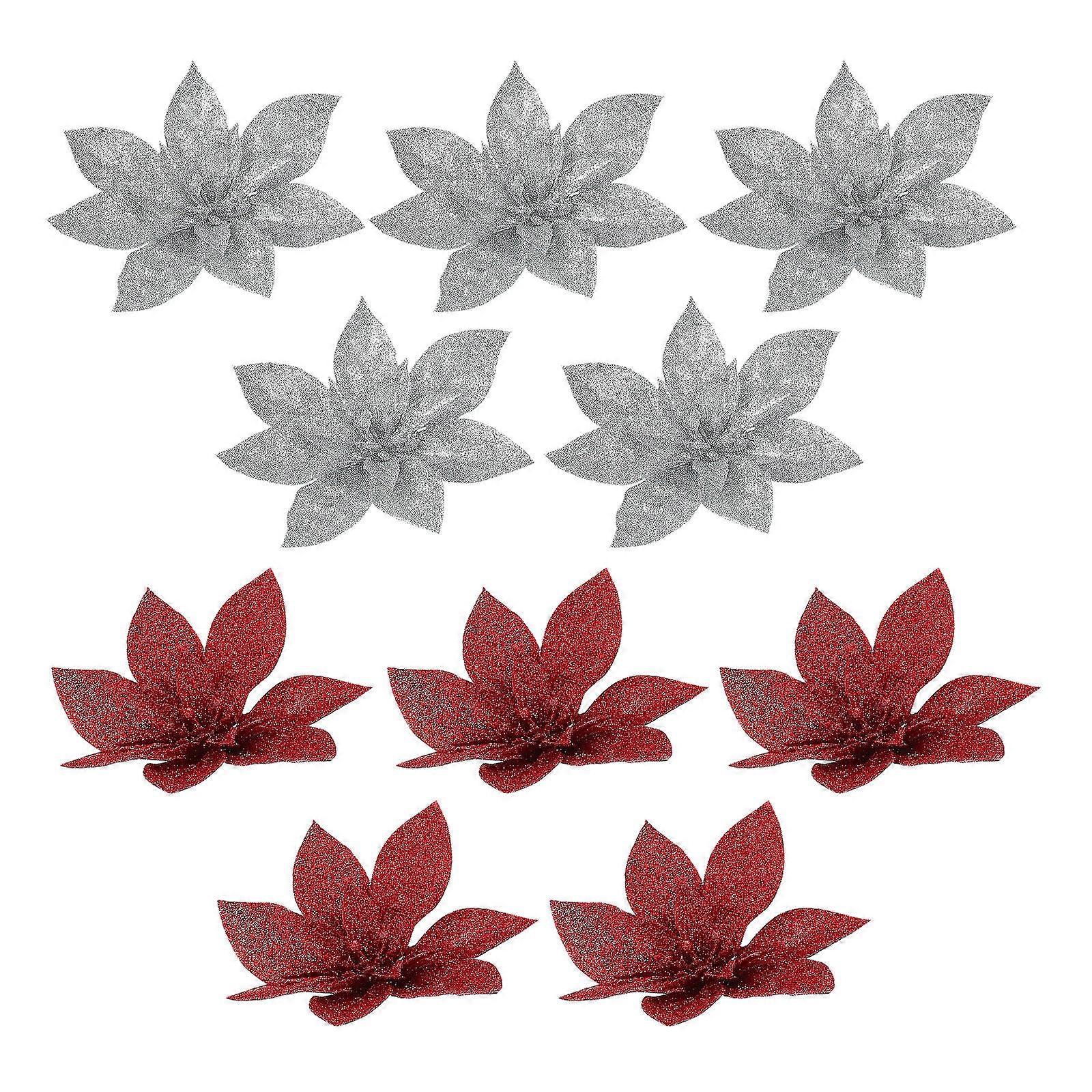 Artificial Christmas Flower Glitter Artificial Flower for Decor 20Pcs