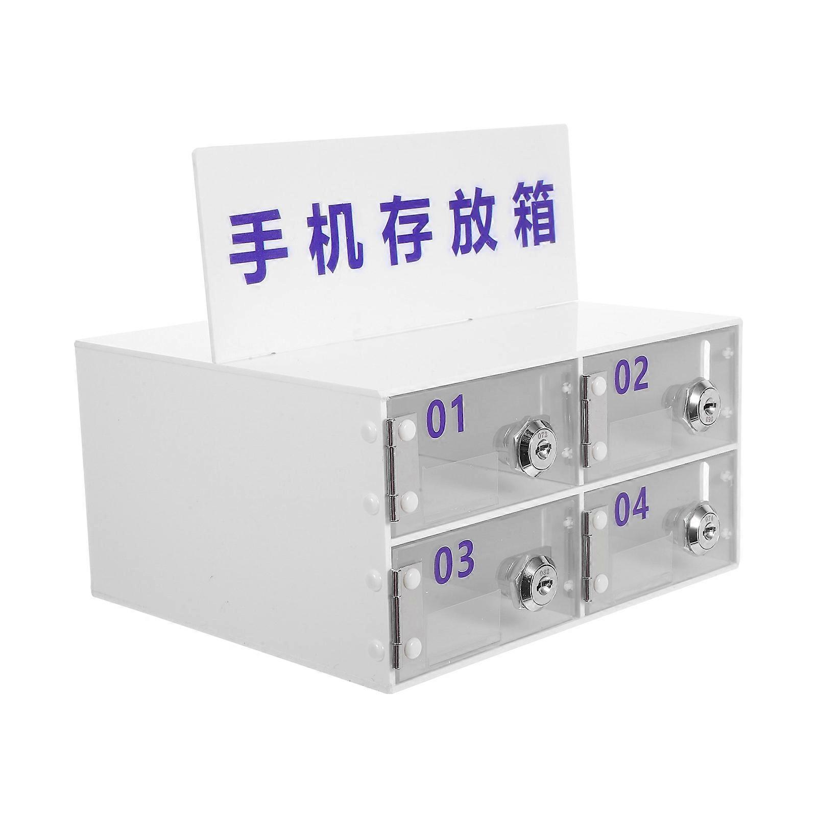 Acrylic Cell Phone Storage Cabinet with Lock for Phone Management Box 4-Grid