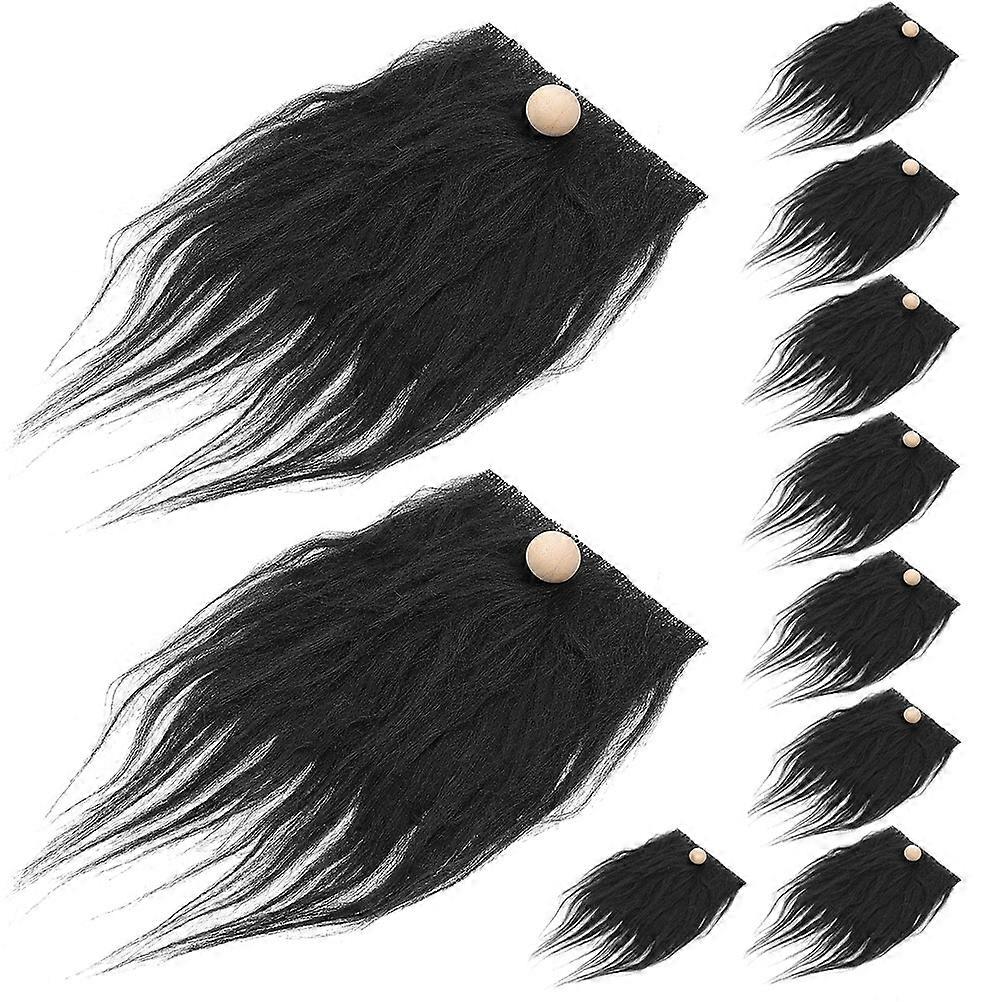 DIY Gnome Beards Craft Material 48Sets Black Doll Beards with Wood Beads