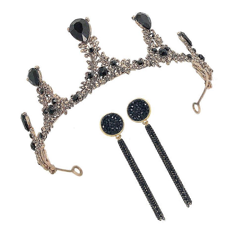 Bridal Headdress Baroque Crown Earring Set for Decor 2Sets