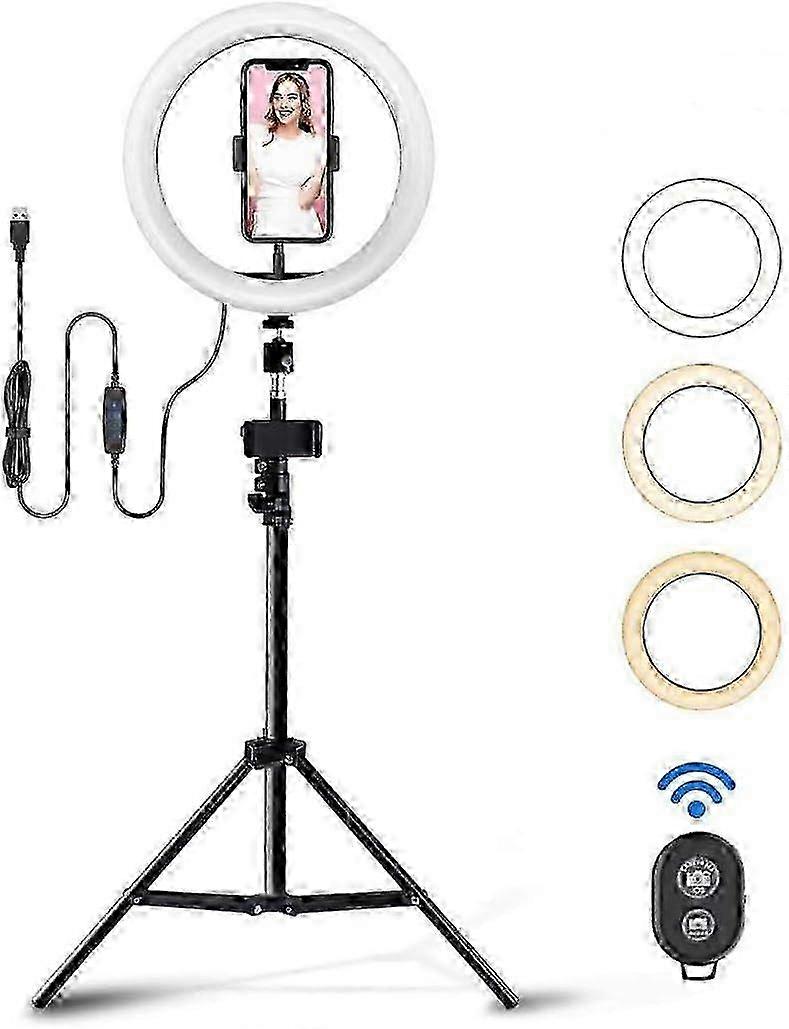 10 inch LED Selfie Ring Light with Tripod Stand & Phone Holder - Dimmable Camera Lamp for Photography Vlogging miao7