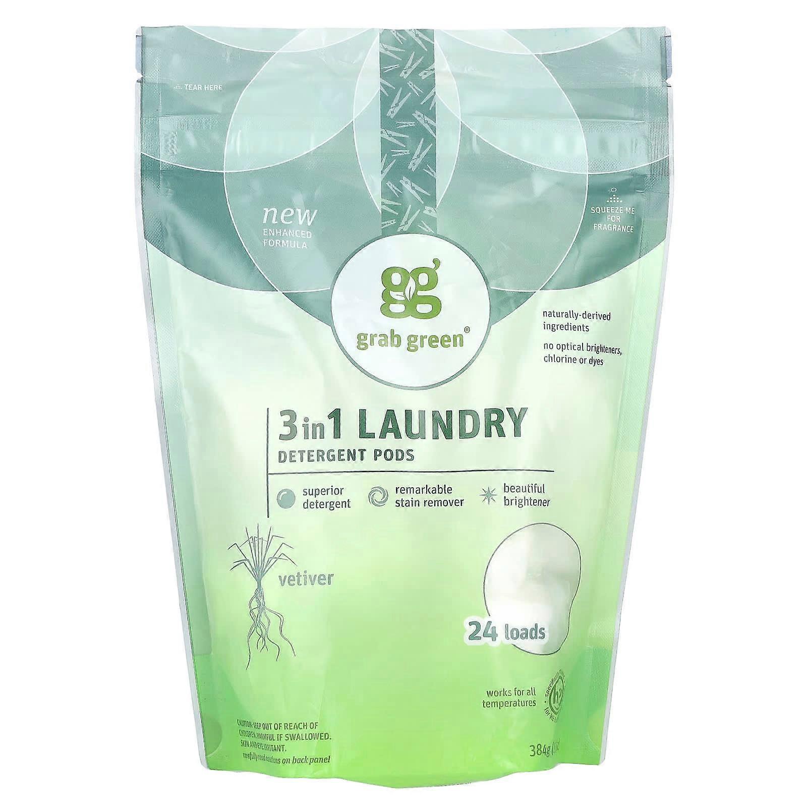3 in 1 Laundry Detergent Pods, Vetiver, 24 Loads, 13.5 oz (384 g)