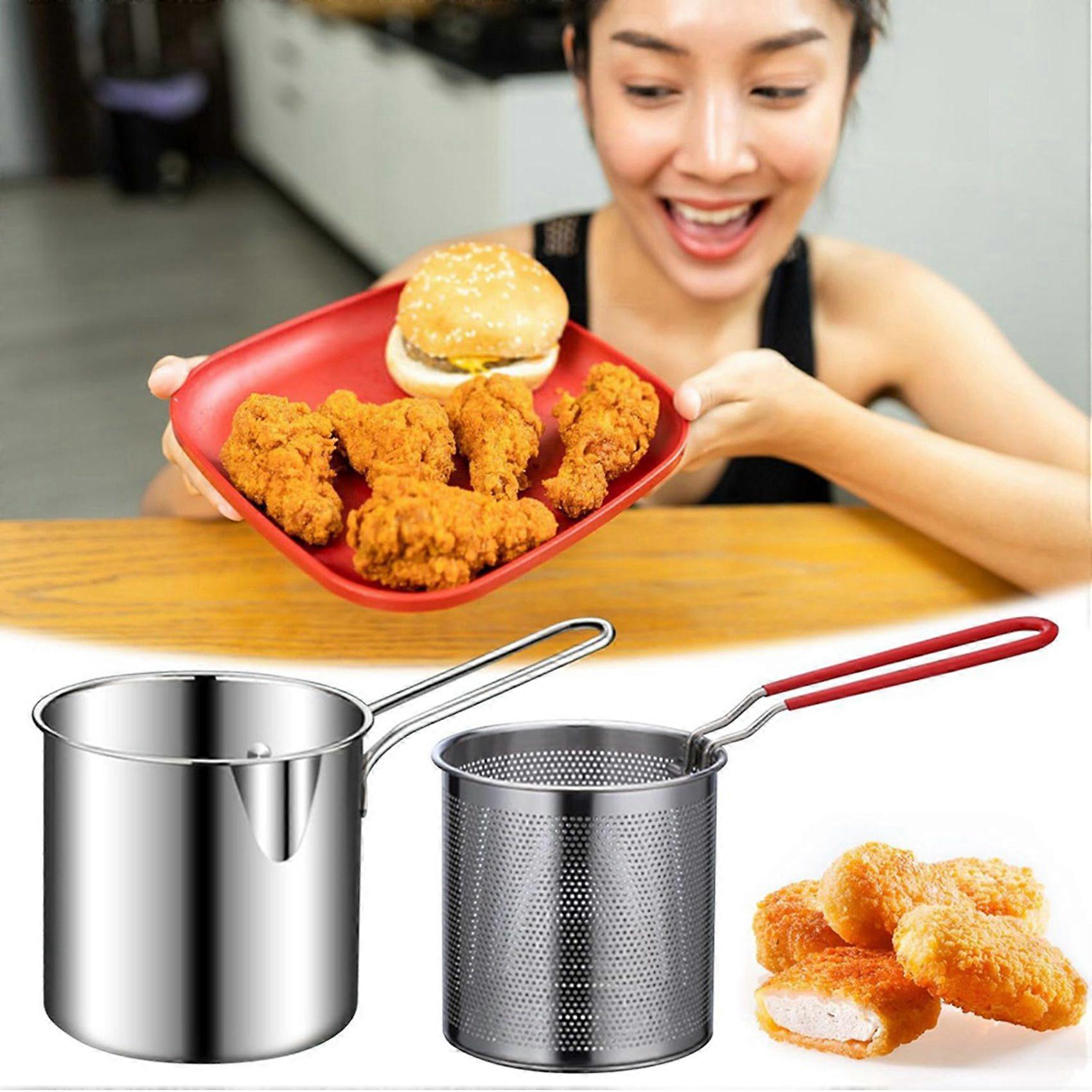 2X Frying Pot Deep Fryer Pot with Basket Stainless Steel Deep Fryer for Frying Fish Shrimp Chicken and Fries