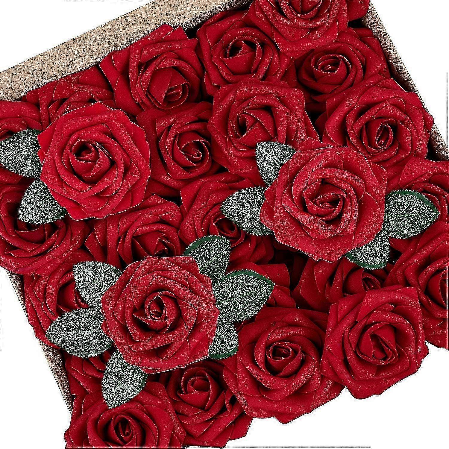 50pc Artificial Roses with Stem for Home Foam Rose Decorations
