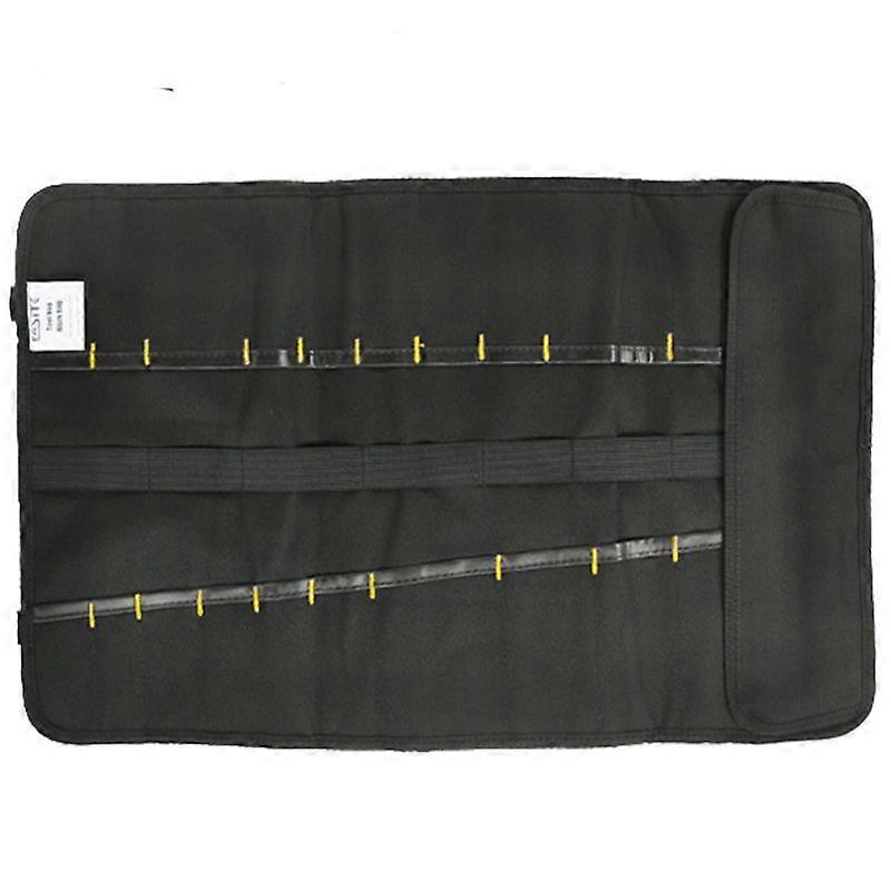 Black roll-up tool bag with adjustable buckle, 22 compartments and rubber handle, 1680D thick waterproof and wear-resistant material, Car emergency ba
