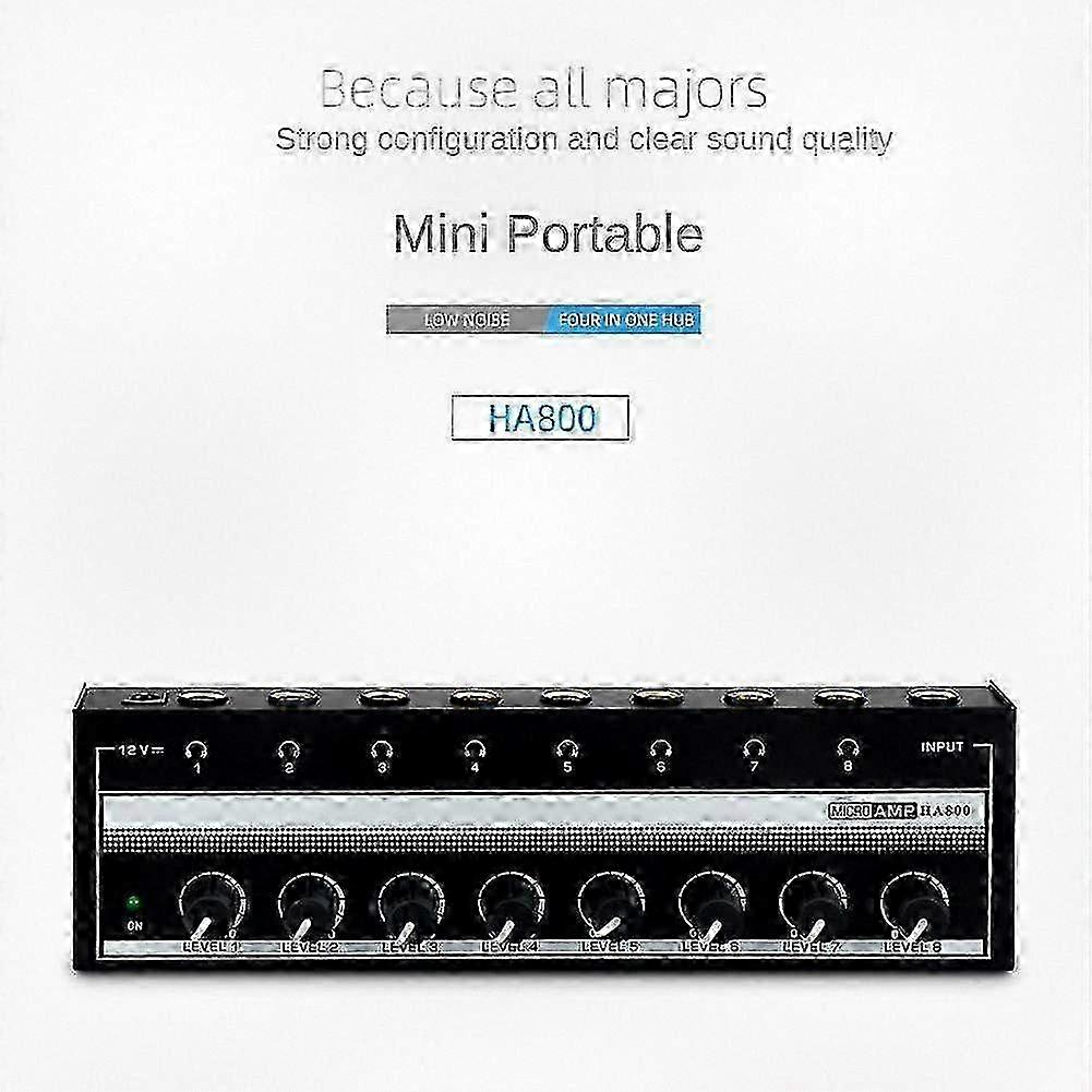 Ultra-Compact 8-Channel Headphone Audio Stereo Amplifier for Music Mixer and Recording Applications