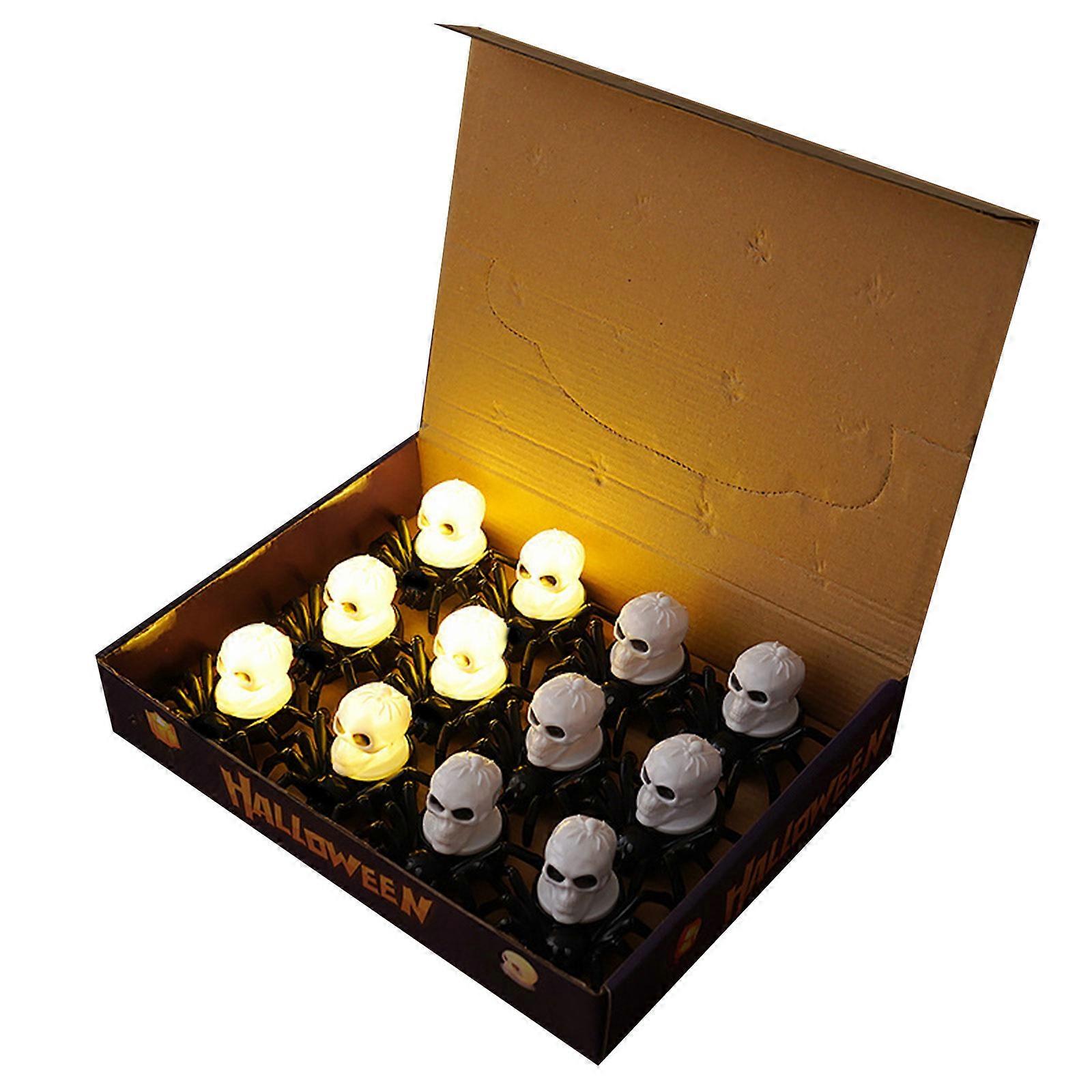 12pcs Halloween Themed LED Spiders Candle Flameless Safe Lighting for Table Displays and Party Setting Multicolor
