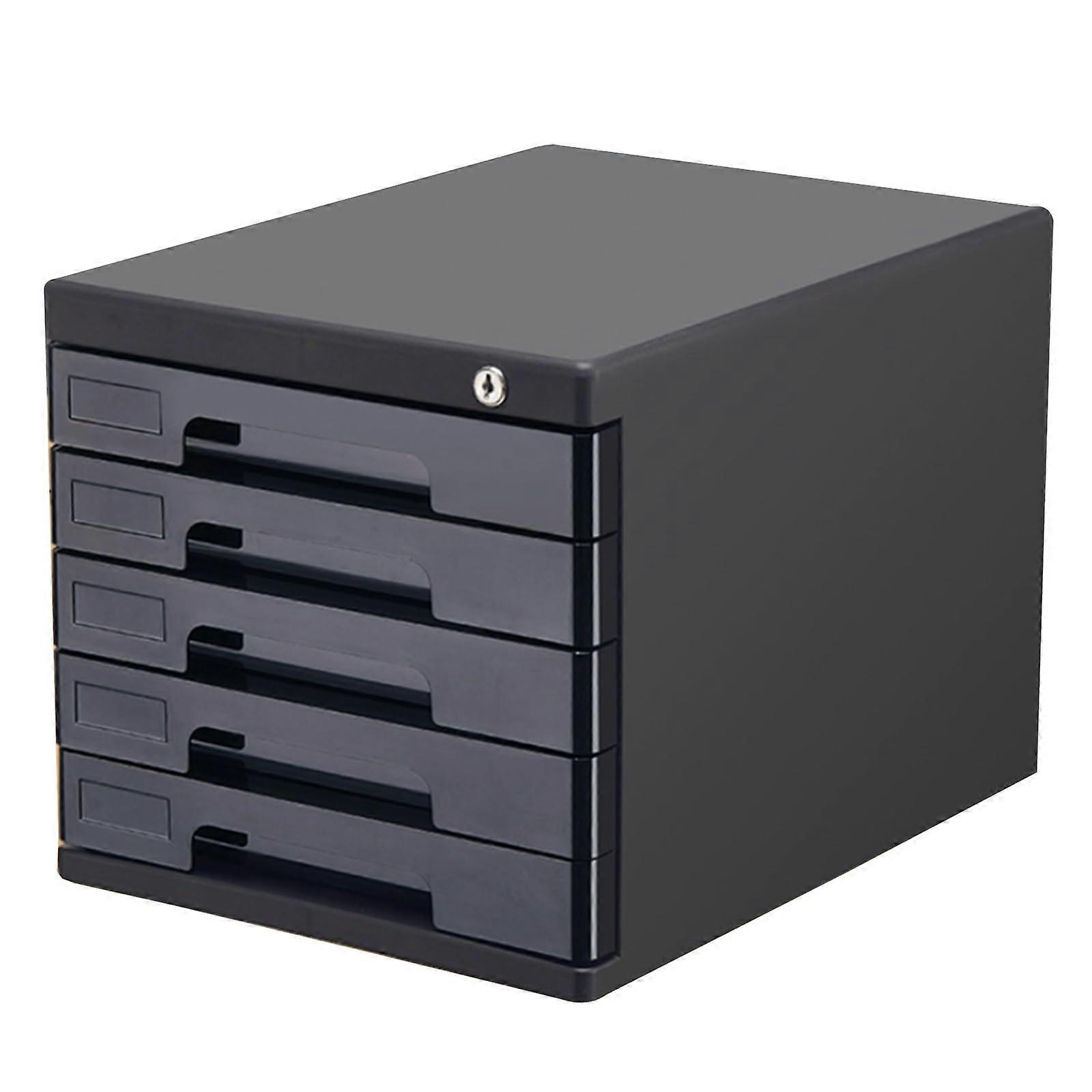 Drawerstyle Storage Box A4 File Locking Cabinet For Office Desk Black 5Layers Organizer With Lock